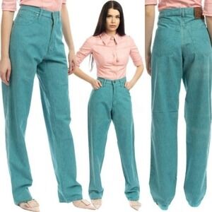 90s Y2K Baggy Wide Leg Jeans Womens 33 Blue Green Roccobarocco 32x34 NEW $455